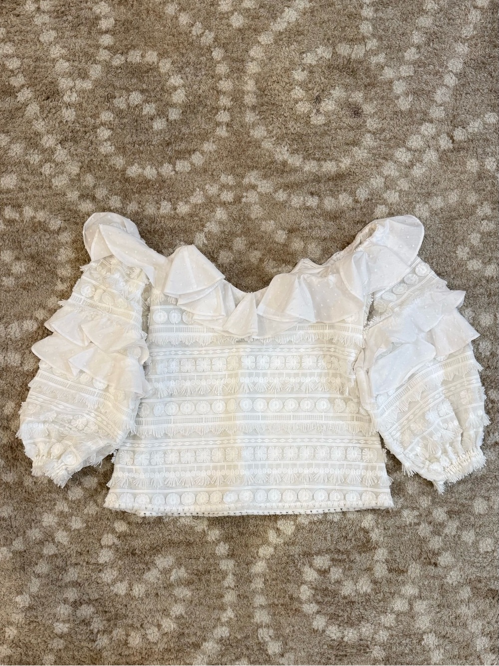 Alexis Resort Off the Shoulder White Fringe Top